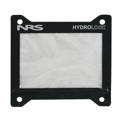 The NRS Hydrolock Mapcessory Map Case, in black, features a transparent window and four corner holes for easy attachment, keeping your maps dry and secure.