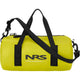 The NRS Expedition DriDuffel is a yellow waterproof duffel with black straps, TRU Zip closure, and "NRS Expedition DriDuffel 12L" printed on the side, made from eco-friendly PVC-free material.