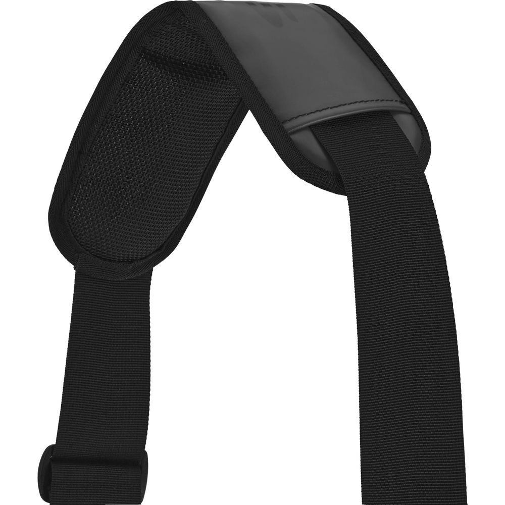 Close-up of a black adjustable shoulder strap with padding, designed for carrying the NRS Expedition DriDuffel or similar bags, ensuring comfort and durability on any adventure.