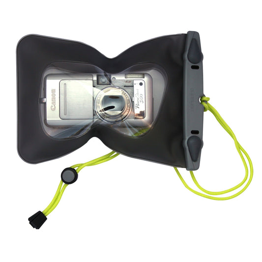 An Aquapac Waterproof Camera Case - Small 418 with a camera attached to it.