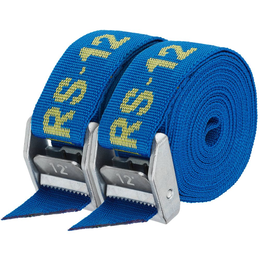 Two NRS Heavy Duty 1.5in Wide Cam Straps with heavy-duty metal buckles feature "RS-12" in yellow on blue.