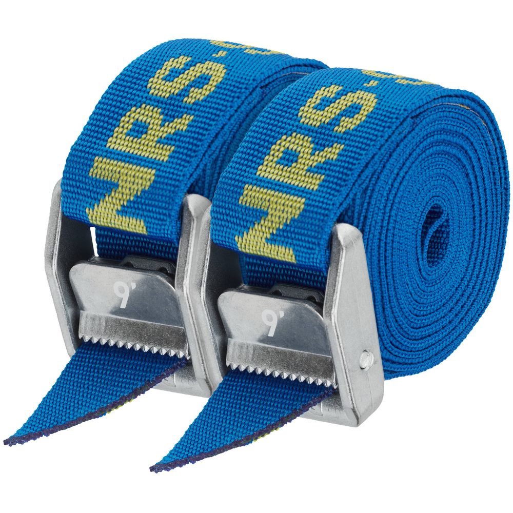 Two NRS Heavy Duty 1.5in Wide Cam Straps in blue, each with a durable metal buckle and "NRS" printed in yellow.