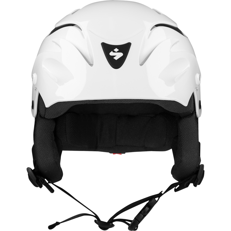 A white Sweet Rocker Helmet on a black background.