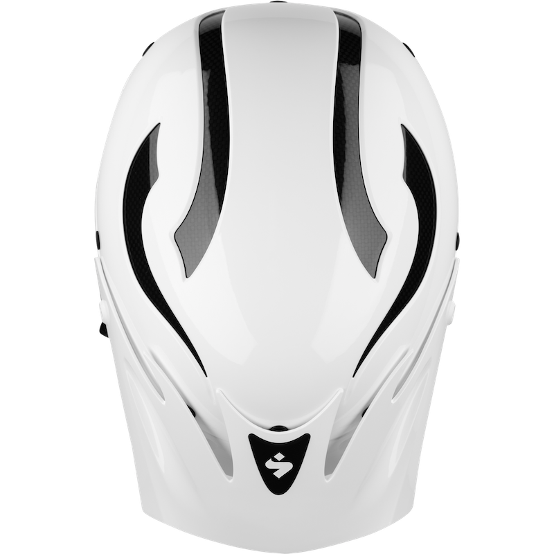 A white Sweet Protection Rocker helmet on a black background.