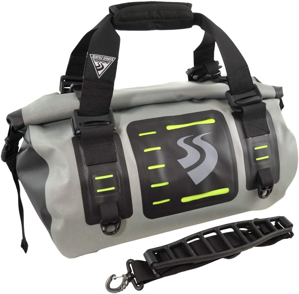 The LocoDry Roll Duffel 35L by Seattle Sports is a waterproof duffel bag that is carry-on compliant and features a convenient handle and strap.