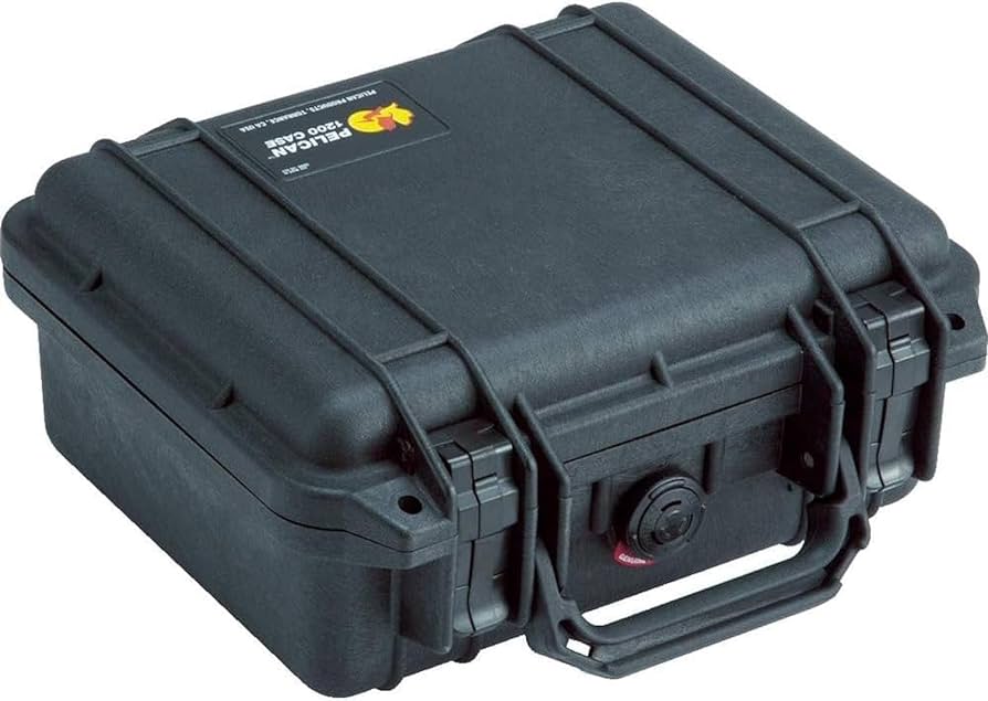 A watertight Pelican 1200 case on a white background.