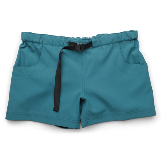 Kavu La Bocana quick-dry water shorts in teal, featuring an elastic waistband, black adjustable belt, and two front pockets, shown on a white background.