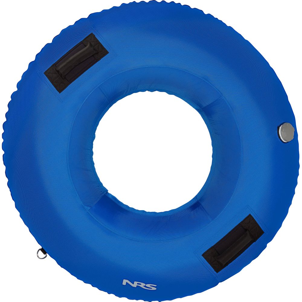 From above, the NRS Wild River Tube is made of durable PVC and features two black handles and a patch.