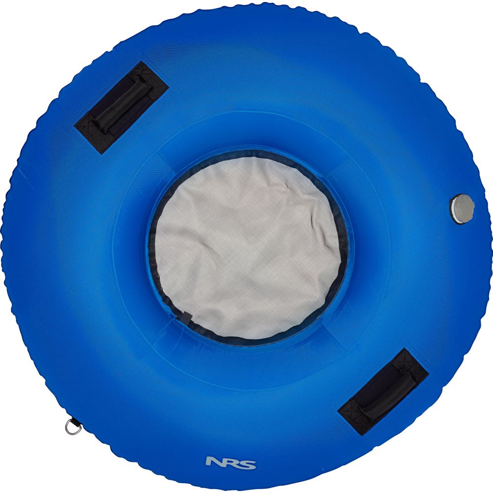 The NRS Big River Tube is a blue inflatable river tube with two black handles and a mesh bottom. Constructed with a durable PVC inner bladder, it's ideal for your next water adventure.