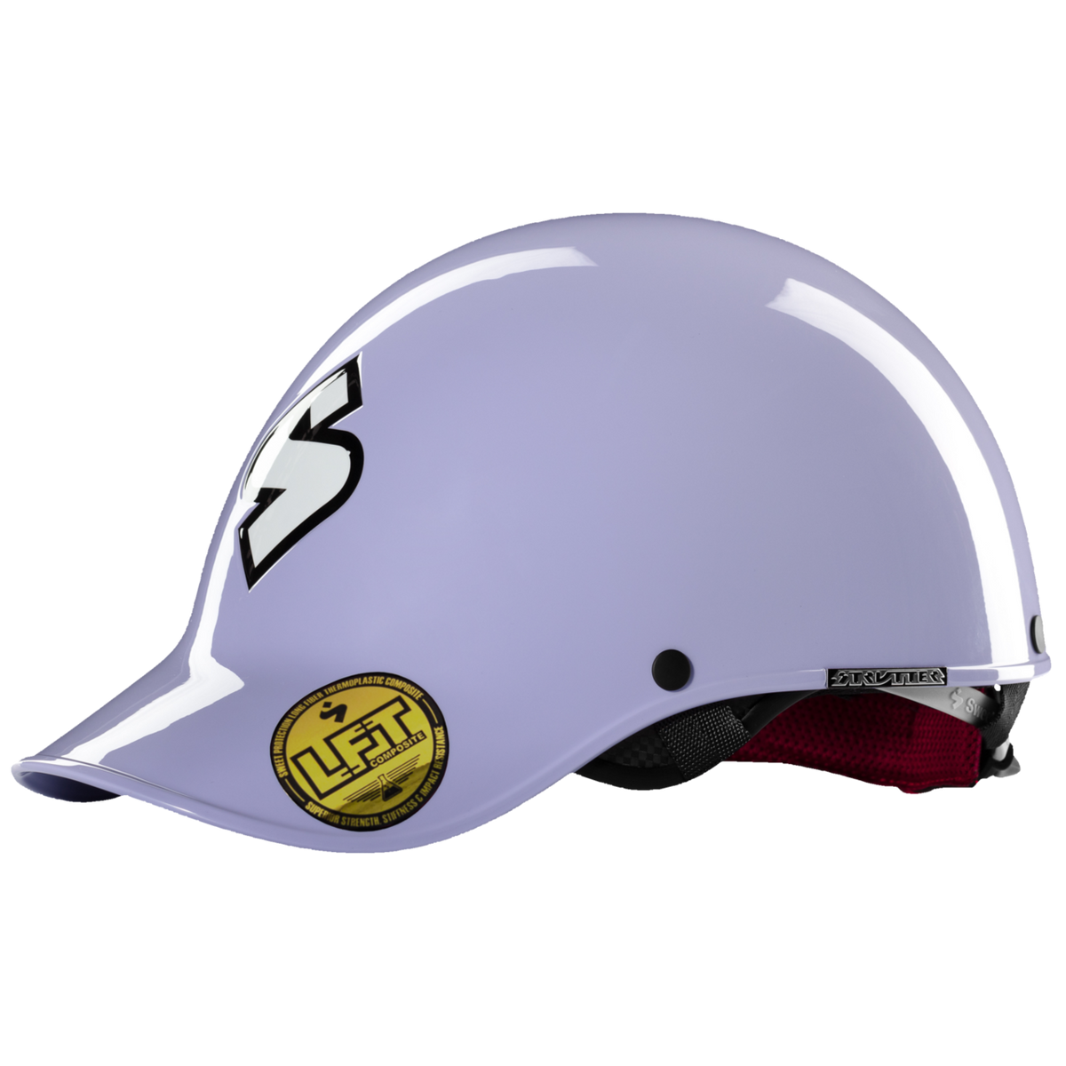 A purple Sweet Strutter Helmet with a logo on it.