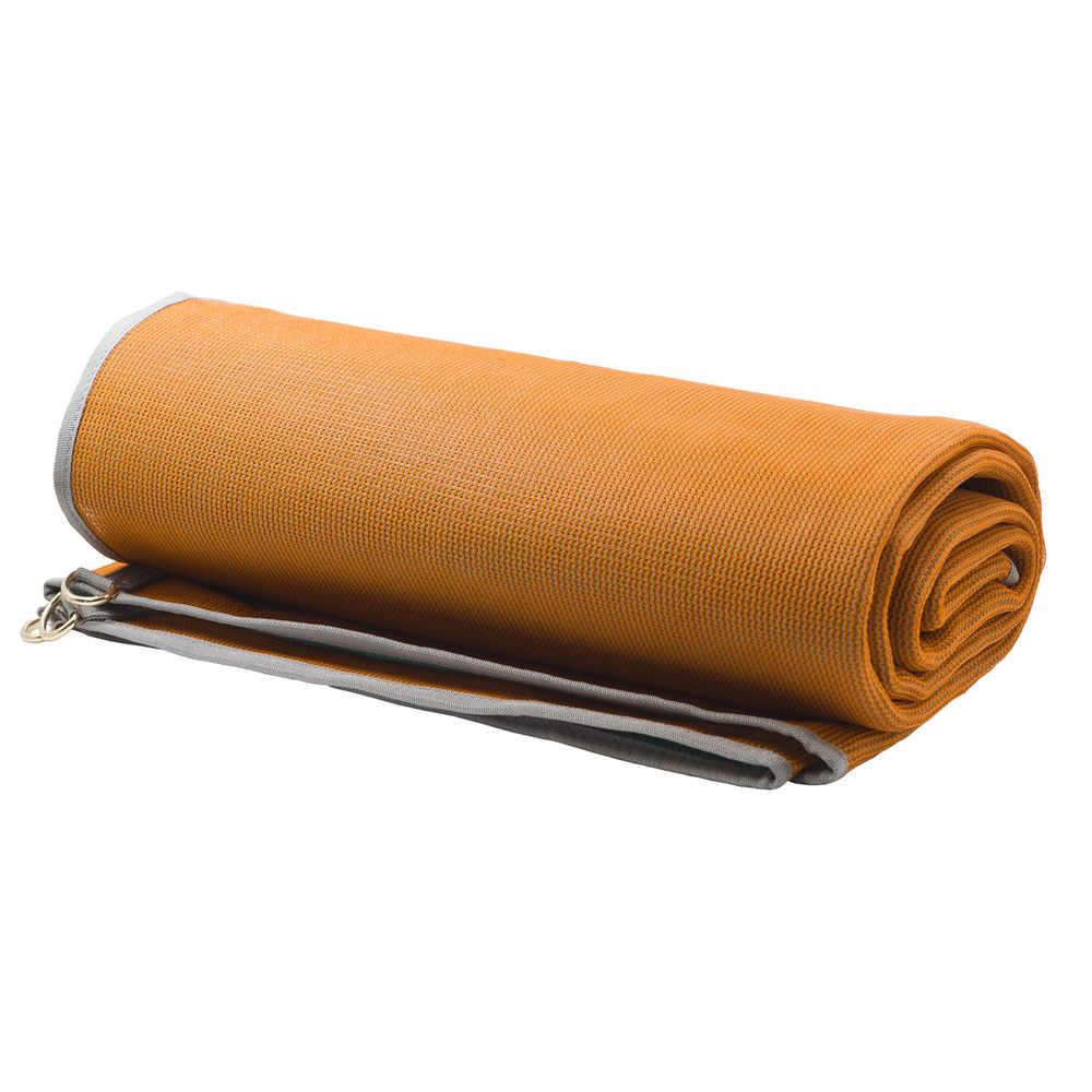 The NRS Sand Free Multi Mat in orange and gray features dual weave construction for added durability and includes a strap.