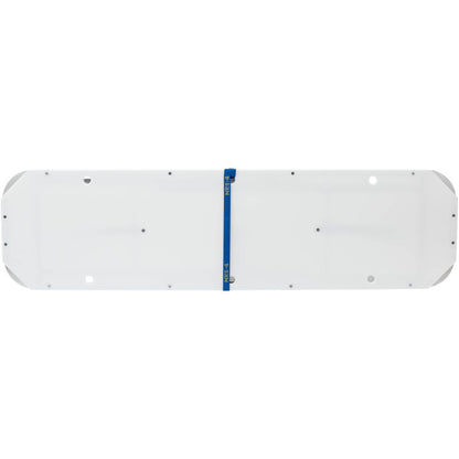The NRS Campsite Counter features a rectangular white design with a vertical blue support beam, resembling corrosion-resistant aluminum.