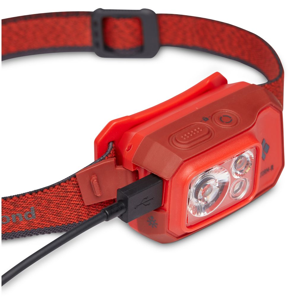 Featuring the Storm Rechargeable Headlamp flashlight, headlamp manufactured by Black Diamond shown here from a third angle.
