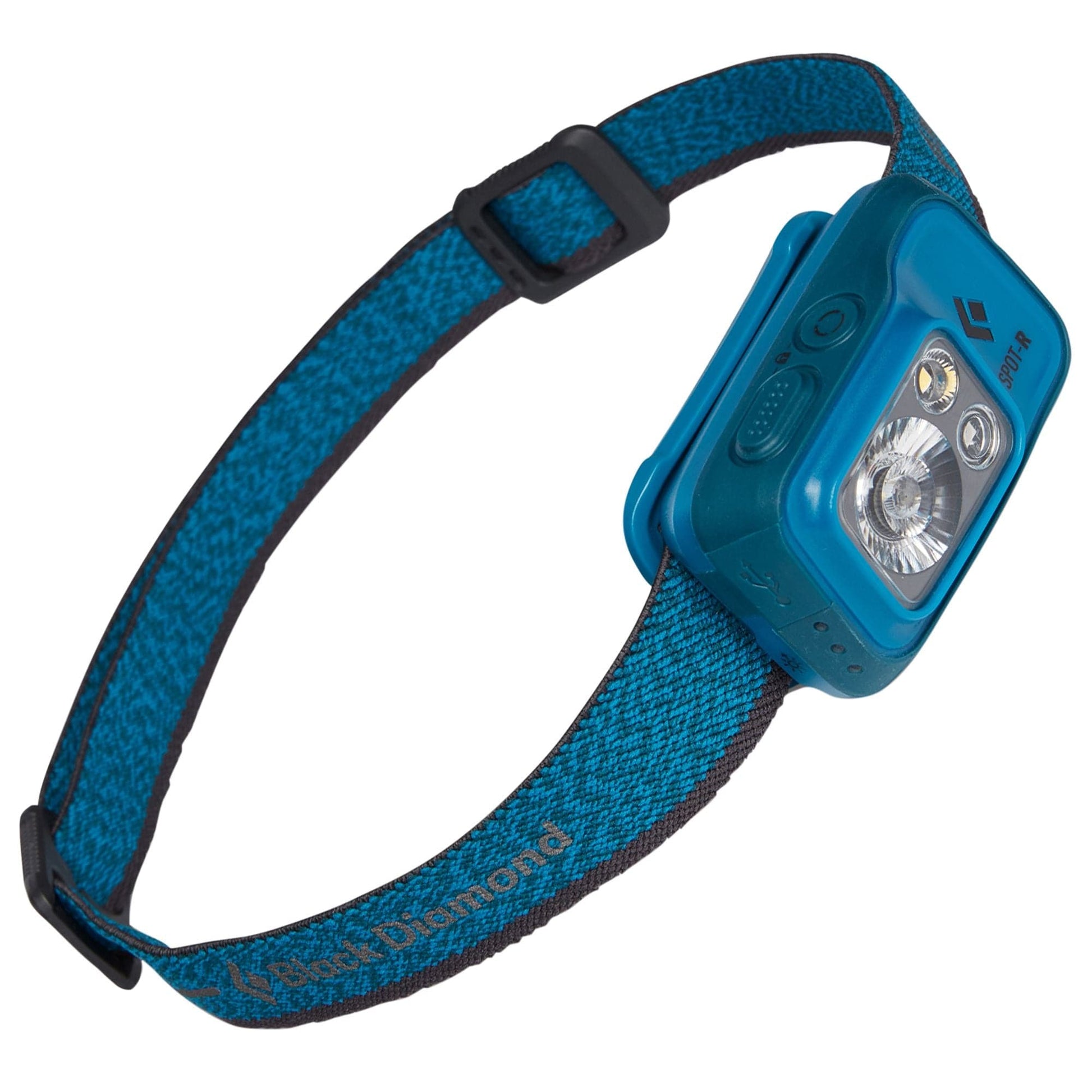 A close up of a Black Diamond Spot 400R Headlamp on a white background.