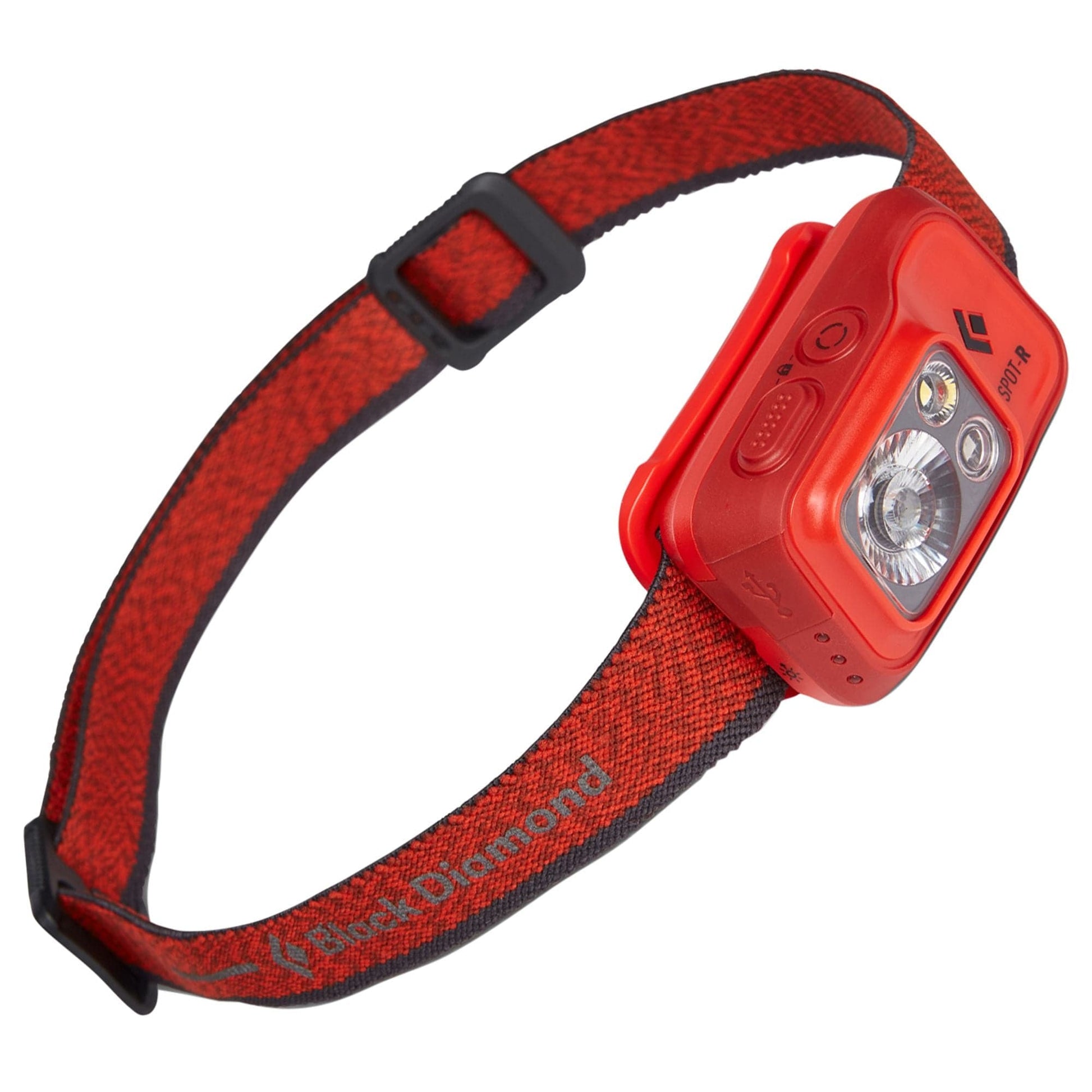 A close up of a Black Diamond Spot 400R Headlamp on a white background.