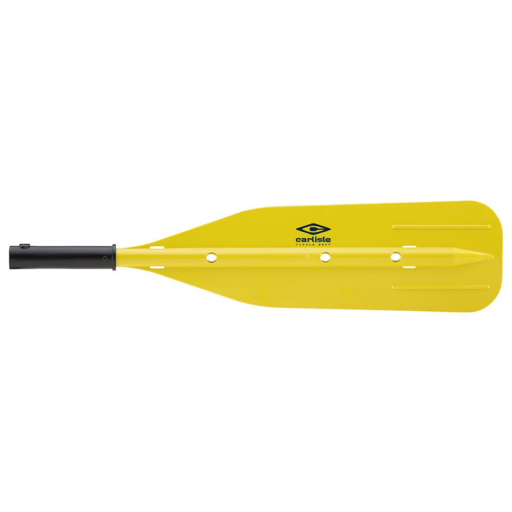 The Carlisle XHD Outfitter Oar Blade is a high-impact synthetic yellow kayak paddle with a water-resistant takedown assembly and black handle attachment for optimal performance.