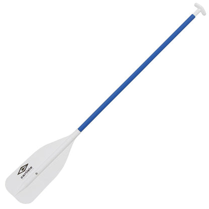 A Carlisle Standard Raft/Canoe Paddle with a T-grip handle, aluminum shaft, and logo on its blue and white blade.
