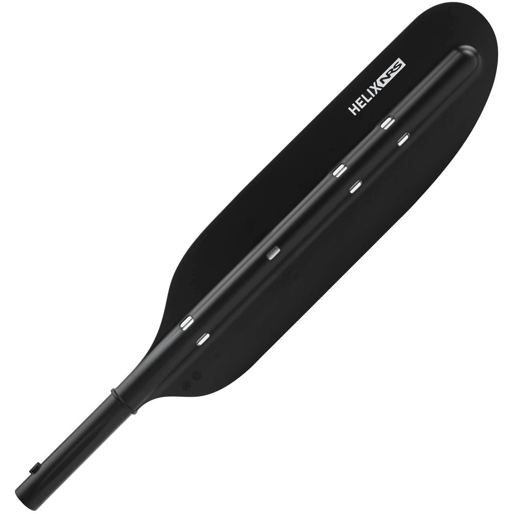 The NRS Helix Oar Blade boasts a sleek, asymmetrical design with multiple grooves and a carbon fiber spline for enhanced performance.