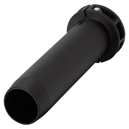 The NRS Molded Oar Sleeve is a black plastic cylindrical accessory with a flared end and mounting flanges, crafted through injection molding of polyethylene.