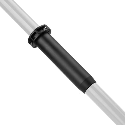 The NRS Molded Oar Sleeve connects two gray pipes with screws and is made from injection molded polyethylene for enhanced durability.