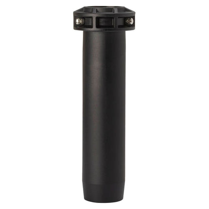 The NRS Molded Oar Sleeve, a black cylindrical object with a flat top and bolt holes, is crafted from injection molded polyethylene for durability and precision.