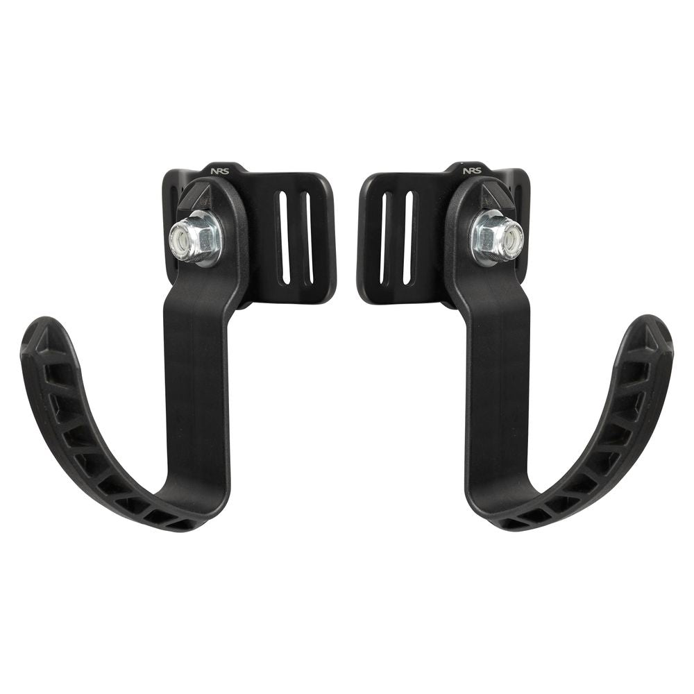 The NRS Oar Rest features a black, wall-mounted design with curved, ribbed arms and metal fasteners—perfect for secure storage or as sturdy boat accessories.