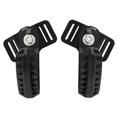 The NRS Oar Rest is a black adjustable paddle holder with slotted mounting brackets and textured rubber grips, perfect for securing your kayak paddles and doubling as sturdy oar hooks for safe storage.