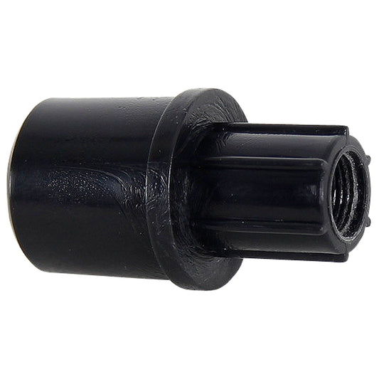 A close-up of the NRS Pressure Gauge Adapter for Leafield Valves, featuring a black plastic cylindrical design with a ridged threaded interior and smooth exterior, compatible with NRS Pressure Gauges.