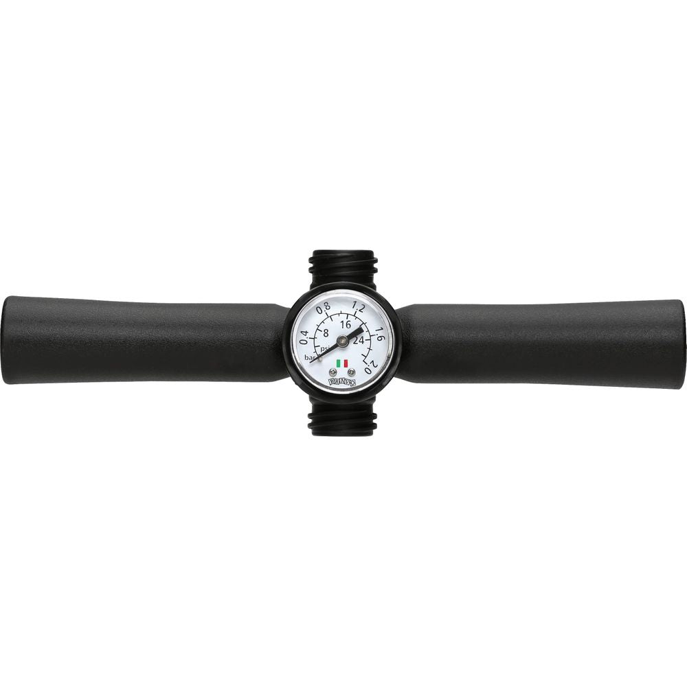 A black rubber wristband featuring a round analog white dial with numbers and the NRS Super Pump drop-stitch design logo.