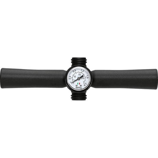 A black rubber wristband featuring a round analog white dial with numbers and the NRS Super Pump drop-stitch design logo.