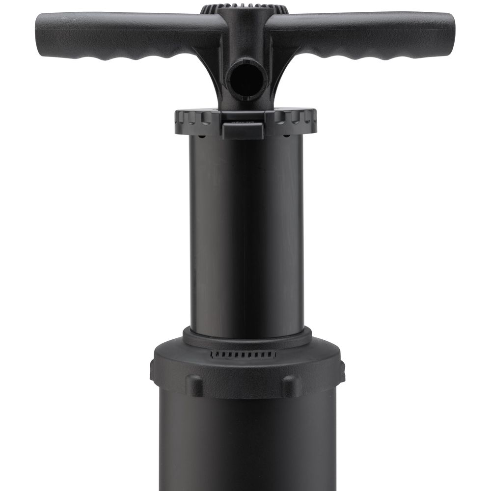 Close-up of the NRS Super Pump 2 HP, featuring a black design with a T-shaped handle and nozzle.