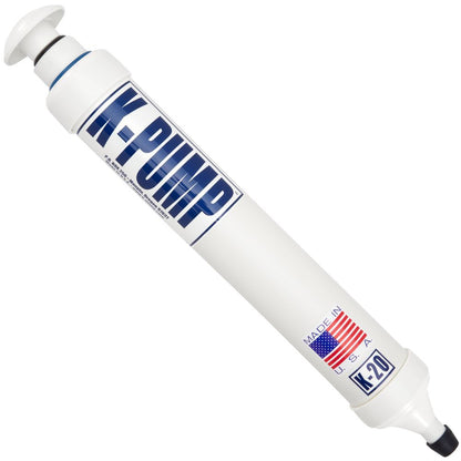 The NRS K-Pump K20 HP Pump is a white high-pressure hand pump marked "Made in USA" with an American flag, ideal for high-performance inflatables such as stand-up paddleboards.