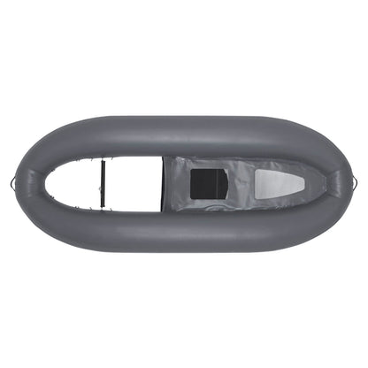 Top view of the NRS Boundary 100 Personal Fishing Raft, a gray inflatable craft featuring a rectangular opening at its center.