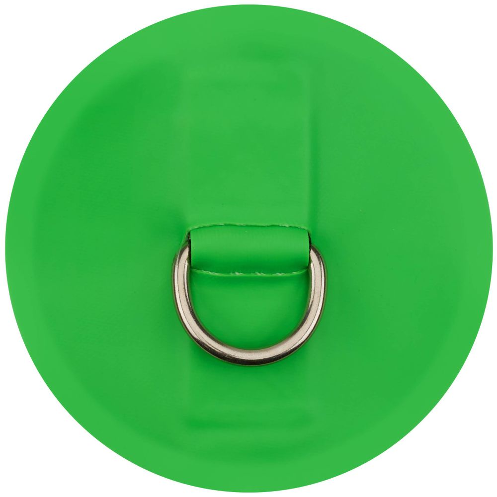 A bright green circular cover showcases the NRS Star 1.5" PVC D-Ring with a centrally placed metal handle, providing an ideal inflatable anchor point.