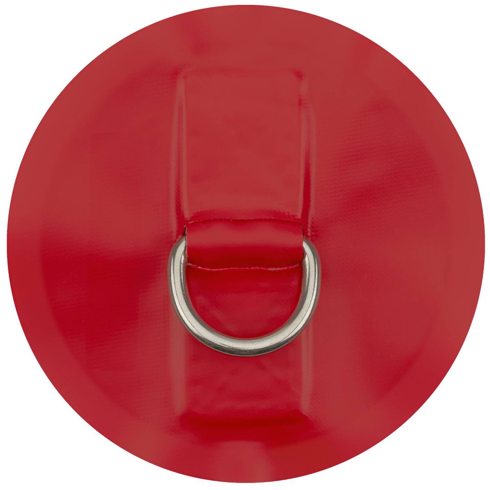 A close-up image highlights a red fabric circle with a silver D-ring in the center, resembling the Star 1.5" PVC D-Ring by NRS.