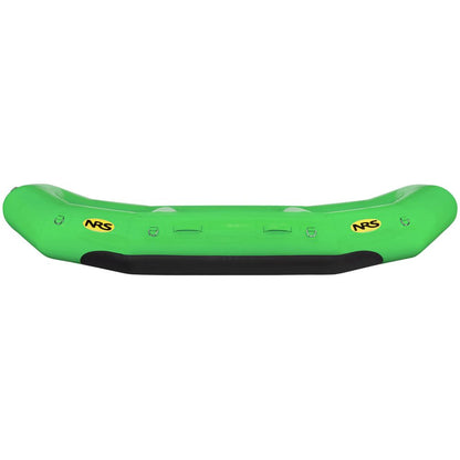 The NRS Otter Series Rafts feature a green inflatable design with black accents and NRS logos, made from durable Pennel Orca fabric for outfitter-grade performance, perfect for adventure seekers.