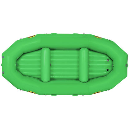 The NRS Otter Series green inflatable raft features two interior seats and an open design. Made from durable Pennel Orca fabric, it offers outfitter-grade performance for your next water adventure.