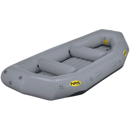 The Otter Series gray inflatable raft from NRS offers outfitter-grade performance with two comfortable seats and the logo on the side, all made from durable Pennel Orca fabric for your adventurous water excursions.