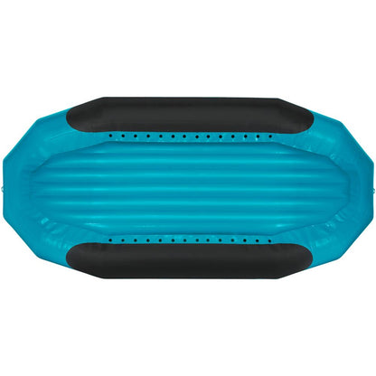 Top view of a turquoise and black Otter Series inflatable raft from NRS, featuring grooved seating and crafted with durable Pennel Orca fabric for outfitter-grade performance.