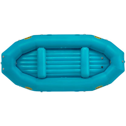 Top view of a blue NRS Otter Series inflatable raft featuring two seats, a ribbed floor, and made with Pennel Orca fabric for outfitter-grade performance.