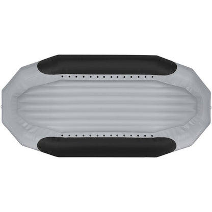 Top view of the NRS Otter Series Rafts inflatable boat in gray and black, with a ribbed interior surface made from durable Pennel Orca fabric for outfitter-grade performance.