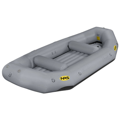 The NRS Otter Series gray inflatable raft is crafted from durable Pennel Orca fabric, featuring outfitter-grade performance with multiple air chambers.