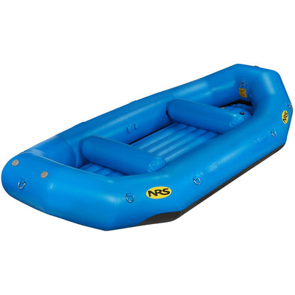 The NRS Otter Series blue inflatable raft is rectangular with raised sides for seating and features the "NRS" logo. Made from durable Pennel Orca fabric, it offers outfitter-grade performance for all water adventures.