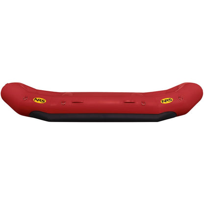The NRS Otter Series Rafts feature a red inflatable design with a black bottom and yellow logos, offering outfitter-grade performance and durable Pennel Orca fabric.