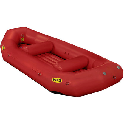 The Otter Series Rafts by NRS, made from durable red Pennel Orca fabric, feature three interior seats and display the yellow NRS logo. Enjoy outfitter-grade performance on your next adventure!.