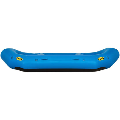 The NRS Otter Series Rafts include a blue inflatable raft with a sleek black bottom, vibrant yellow NRS logos on the sides, and durable Pennel Orca fabric, promising outfitter-grade performance for all your adventures.