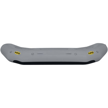The gray inflatable raft from the NRS Otter Series is crafted from durable Pennel Orca fabric and features two yellow NRS logos. It offers outfitter-grade performance and is elegantly showcased against a white background.