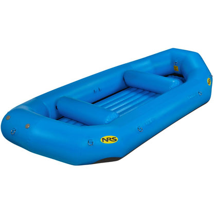 The NRS Otter Series Rafts are blue inflatable rafts made from durable Pennel Orca fabric, featuring two interior seats and a side logo, ideal for outfitter-grade water performance.