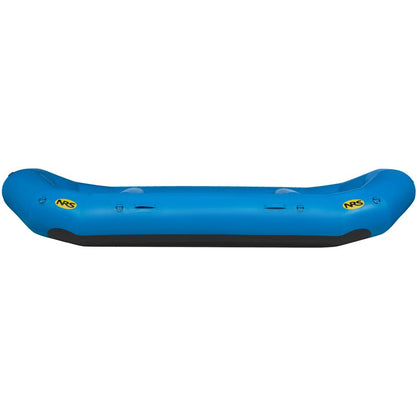The NRS Otter Series Rafts are blue inflatable river rafts made with durable Pennel Orca fabric. They feature a sleek black bottom and yellow logos on each side, ensuring outfitter-grade performance akin to the trusted quality of NRS products.