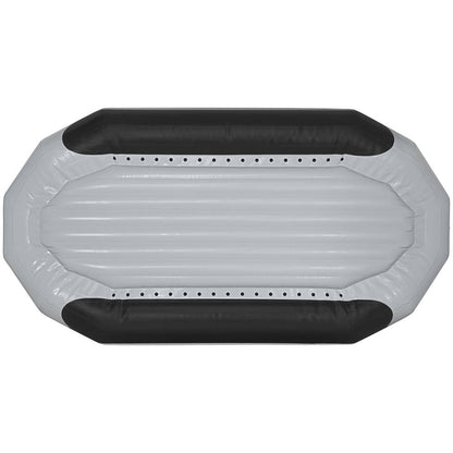 Top view of an NRS Otter Series Raft, featuring a durable gray and black design with a rectangular shape and rounded corners made from Pennel Orca fabric.
